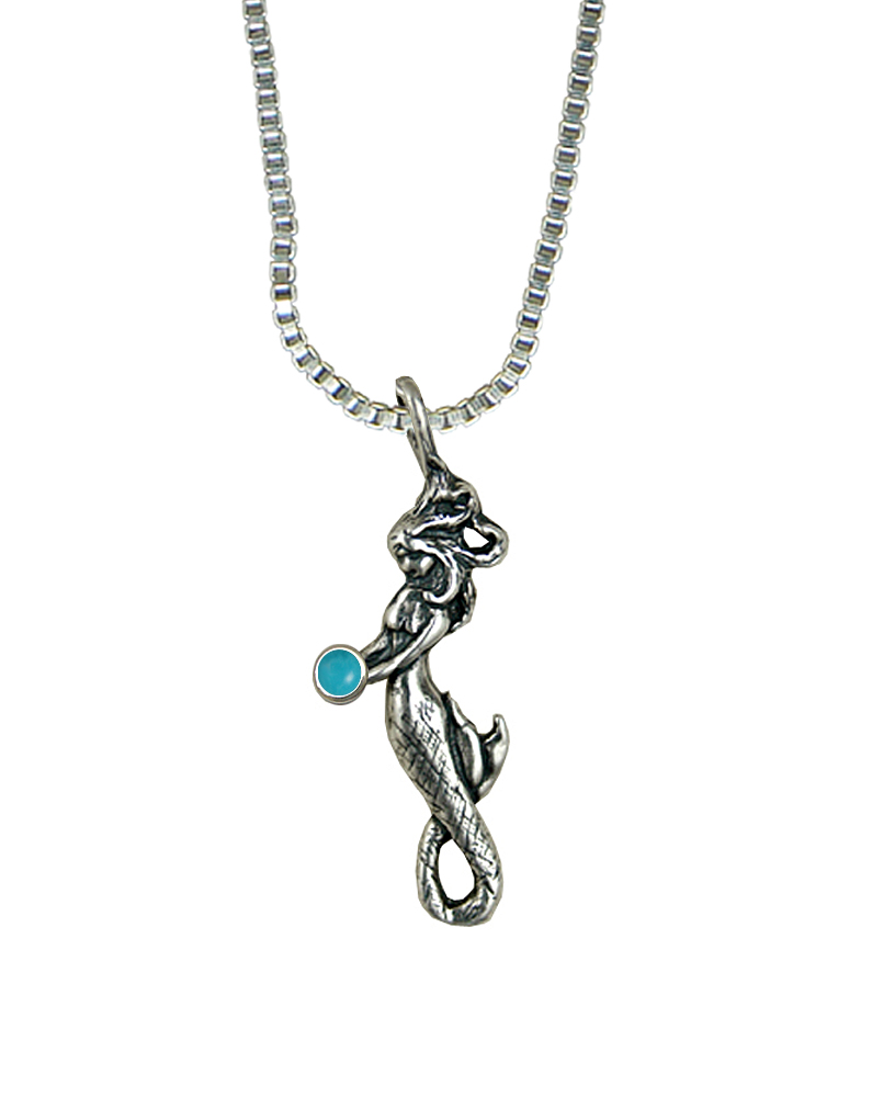 Sterling Silver Little Mermaid Pendant With Turquoise